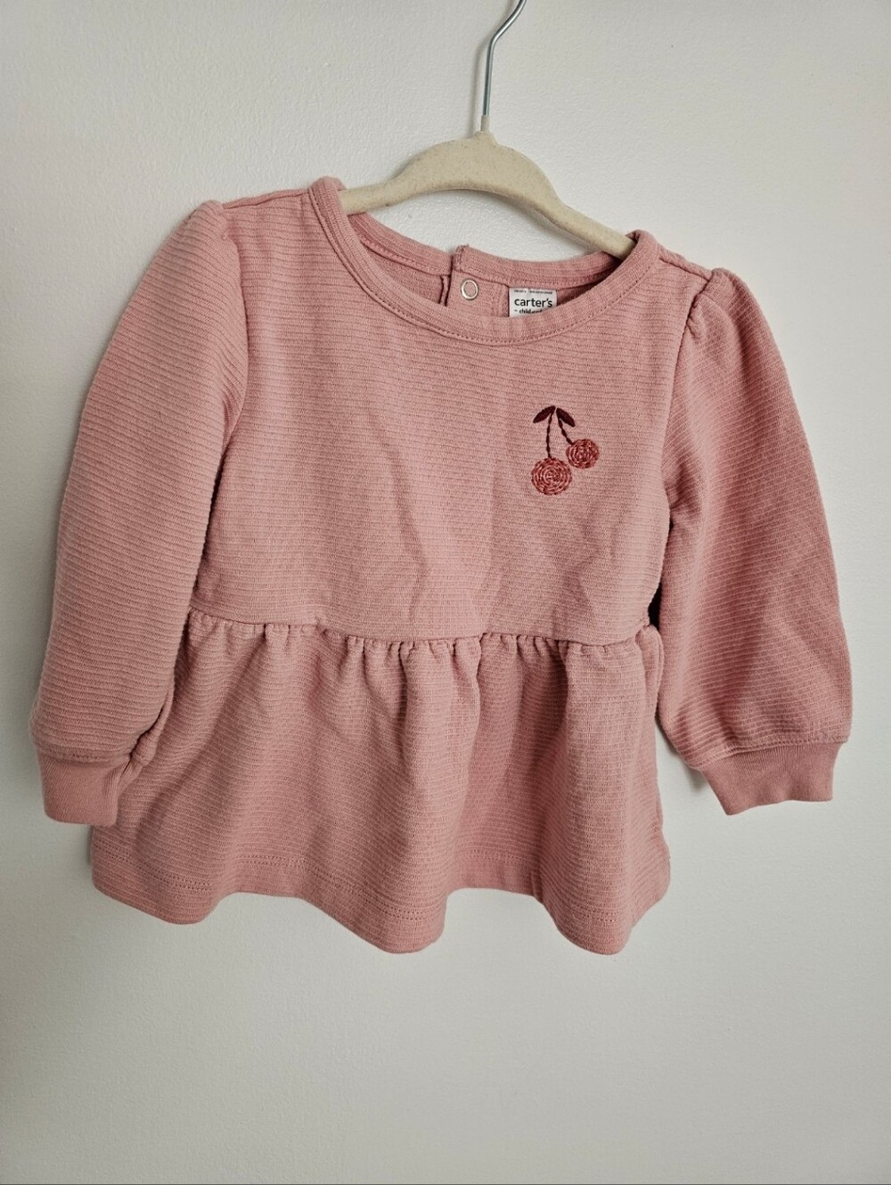 🧸4/20$ Carter's 18M Baby Girl Dusty Pink Sweater Peplum Top Cherry Embroidery